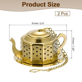 uxcell 2 Pcs Tea Infuser Filter with Chain and Drip Tray, Loose Tea Steeper, Stainless Steel Tea Strainer for Brew Loose Leaf Tea, Gold