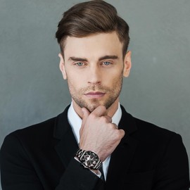 Silverora Herrenuhren Leuchtende Uhren Herren: DREI Augen Dekoration Großes Zifferblatt Analoge Quarzuhren Business Abnehmbare Armbanduhren mit Werkzeug Geschenke für Männer schwarz Silber