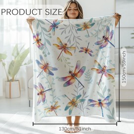 GLOBLELAND Dragonfly Throw for Men and Women 150 x 130 cm Plants Soft Cosy Flannel Blanket Washable Fluffy Throw Blanket for Home Office Room Bed Sofa Chair Gift