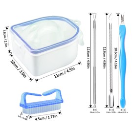 6 Pcs Nail Tool Set, 2 Nail Art Makeup Remover Soaking Bowls, 2 Nail Planers, 1 Cuticle Fork, 1 Salon Brush Suitable for Nail Art Tool Nail Salon (Blue)