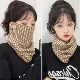 Knitted Pattern Neck Warmer Mask Scarf for Winter Autumn Muffler Swallow Beige