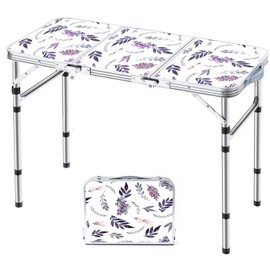 Yriuat Folding Camping Table 3ft Portable Pinic Table Adjustable Height Small Card Table Aluminum Foldable Lightweight with Carry Handle for Outdoor Indoor Hiking Camp BBQ Beach (Misty Lilac)