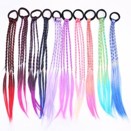 SZSL Wig, Gradient Braid, Cute, Colorful, Hair Extension, For Kids, Adults, Women, Men, Ponytails, Recitals, Parties, Stage, Flashy Hair, Easy to Put On, Set of 10 (10 Colors)