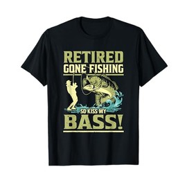 Funny Retired Fishing Kiss Bass Fisherman Dad Father Men T-Shirt