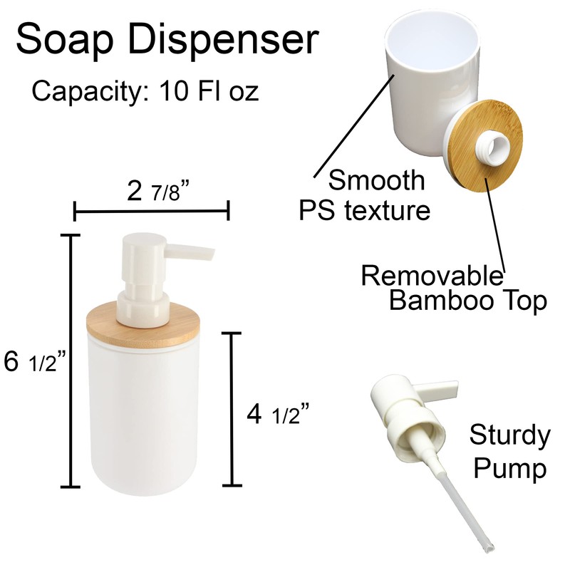 White Soap and Lotion Pump Dispenser Padang with Bamboo Top