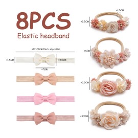 Set of 8 Kids Headbands, Flower Headbands, Ribbons with Spots, Elastic Nylon Headbands, Newborn Headbands, Kids Hair Accessories for Party, Wedding