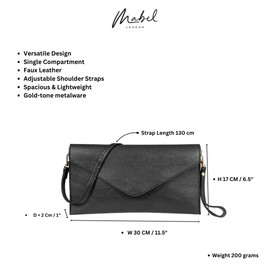Mabel Women's Wristlets Clutch Bag - Faux Leather with Long Adjustable Strap and Fabric Lining - Evening Shoulder Purse Bag - Piper [Deep Grey]