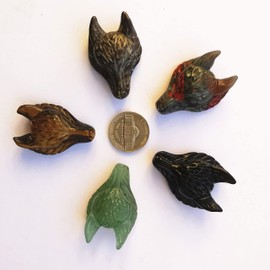 Manekieko Natural Dragon Blood Jasper 40 mm Wolf Head Pocket Crystals and Healing Stone Figure, Haped DIY - Jewellery Pendant