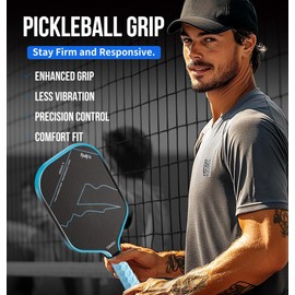 Fjalljós Pickleball Paddle Grip 2 Pack - 5.25" Enhanced Grips for Pickle Ball Grips with Vibration Reduction & Finger Support (Red/Blue)