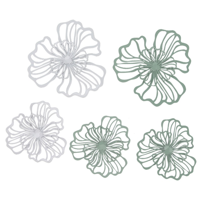 5PCS Metal Flower Wall Decor Iron Wall Art White Green