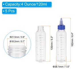 PATIKIL 4oz(120ml) Plastic Dispensing Bottle, 5Pcs Squeeze Graduated Empty Bottles with Blue Twist Cap for Liquids, Inks, Oils, Sauces, Arts and Crafts, Transparent