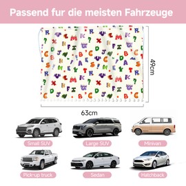 LUMOOM Pack of 2 Sun Protection Car Baby with UV Protection, Sun Visor for Side Window, with 4 Suction Cups, Car Window Heat Protection Curtain Children, 63 x 49 cm (White ABC)