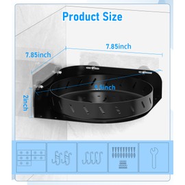 360°Rotating Corner Shower Caddy Shelf With 6 Hooks,2PACK Bathroom Lazy Susan Shower Organizer Corner with 5Pcs Adhesive,Stainless Steel Shower Racks for Inside Shower for Home Apartment Decor(Black）