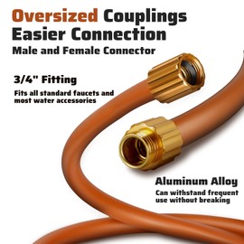 Worth Short Lead-in Hybrid Garden Hose 5/8 in. x 10 ft. -Kink Free, No Leaking, Male/Female Fittings -Heavy Duty Durable Flexible Lightweight Water Pipe -Brass Aluminum Ends for Household & Yard Use