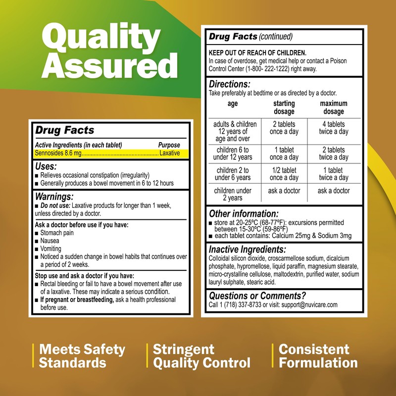 NUVICARE Senna Laxative Tablets 8.6 mg – Natural Senna Leaf