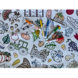 The Coloring Table – Thanksgiving and Fall Fun Design – XL Rectangle Tablecloth – Fabric Coloring Tablecloth – Colorable Designs – Washable and Reusable – Coloring Activity for Children and Adults