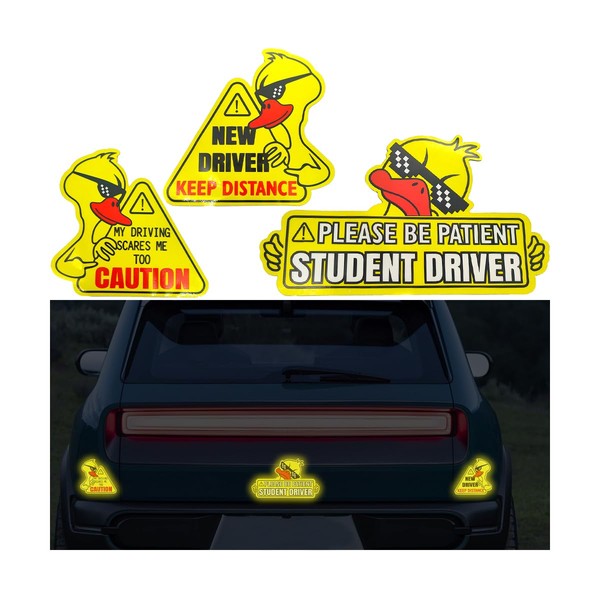 KHGUZ New Driver Car Magnet Sticker, 3PCS Cute Duck Reflective