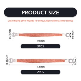 yorpyep Engine Grounding Strap, 10" 13" Copper Braid Distribution Box Bridge Jumper, Multi-purpose Heavy-duty Flexible Connection Strip with Ring Terminal, for Most Cars Trucks (Gold)