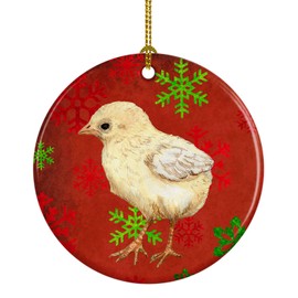 Caroline's Treasures SB3130CO1 Baby Chick Red Snowflakes Holiday Christmas Ceramic Ornament, 3 in, Multicolor