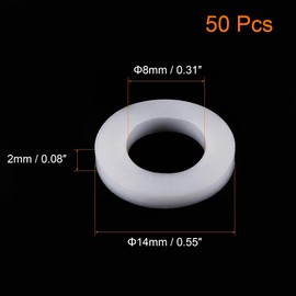TOP-VIGOR 50Pcs PTFE Flat Washers 14mm OD 8mm ID 2mm Thickness Sealing Gasket Flange Gasket for Faucet Pipe Water Hose, White