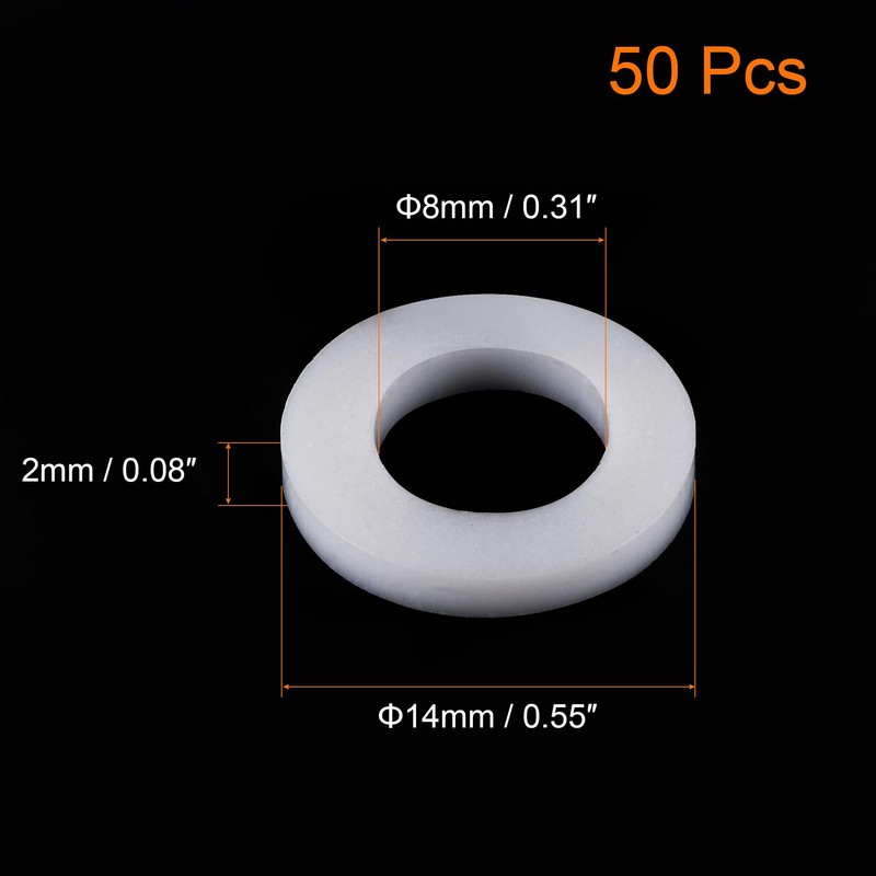 TOP-VIGOR 50Pcs PTFE Flat Washers 14mm OD 8mm ID 2mm