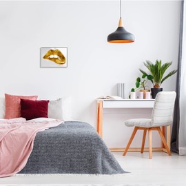 Stupell Industries Modern Yellow Fashion Lip Bite Glam Feminine Photography, Designed by Sarah McGuire Gray Framed Wall Art, 14 x 11, Silver