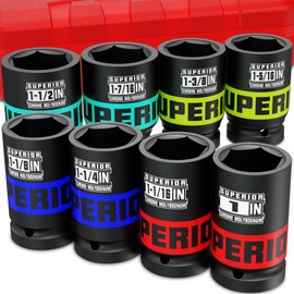 Aiourx 8 Piece 3/4" Drive Impact Socket Set, 1" to 1-1/2" Deep Socket, SAE Axle Nut Socket, 6-Point, Heavy Duty CR-MO, Large Automotive Repairs, Agricultural implement