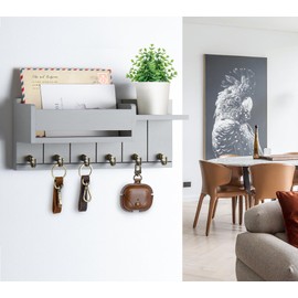 RelaxScene Key Holder Wall Mount - Decorative Key Rack and Mail Organizer with 6 Key Hooks - Wooden Key Hanger with Shelf for Living Room Decor - Rustic Farmhouse Home Entryway Aesthetic Essentials