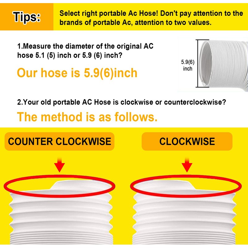 Portable Air Conditioner Hose, 5.9" Diameter Anti-Clockwise Thread, Universal Replacement