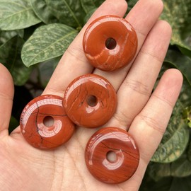 Manekieko Polished Crystal Amulet Peace Circle Doughnut Stone Beads Accessories, Round Large Hole 7 mm Lucky Coin Amulet Peace Circle Healing Crystal Pendant, Stone, Jasper