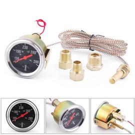 Dyno Racing 2" 52mm 12V Pointer Mechanical Water Temperature Temp Gauge (50-140℃,130-280℉),Yellow Light Car Meter with Sensor NPT 1/2, NPT 3/8, NPT 1/4, 1.8m Wire Length