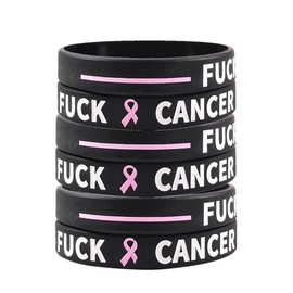 6 Packs Fuck Cancer Bracelet Wareness Wristbands Pink Ribbon Silicone Bracelets for Men Women Breast Cancers Awareness Support Motivational Encouragement Gift for cancer Survivors
