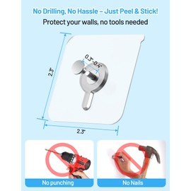 30 Pcs Adhesive Picture Hooks, 20 Ibs Load Heavy Duty Self Adhesive Wall Hooks for Hanging, Waterproof Picture Hangers Without Nails for Bathroom Kitchen, Transparent Sticky Hooks for Frames