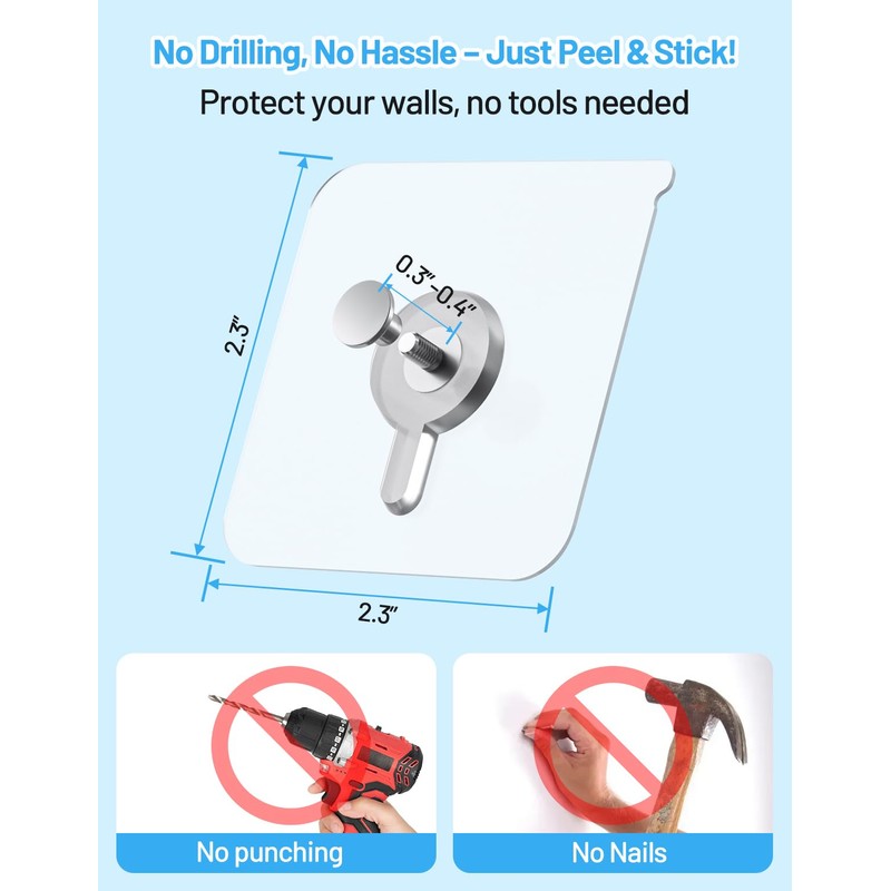 30 Pcs Adhesive Picture Hooks, 20 Ibs Load Heavy Duty