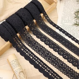 ZNZAKKA Black Lace Ribbon 15 Yards Cotton Lace Trim Crochet Sewing Lace for Crafts, Gift Wrapping, Decoration