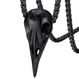 FaithHeart Viking Crow Necklace, Men's Viking Raven Skull Jewellery Stainless Steel, Gothic Bird Skull Gifts for Man Dad