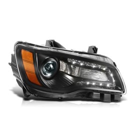 PM PERFORMOTOR [Right/Passenger Side] LED DRL Projector Headlight Compatible with 11-14 Chrysler 300,Black Housing