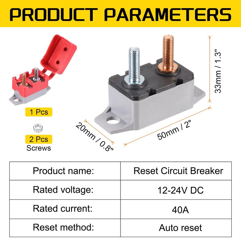 DMiotech 1 Set 12-24V 40A Circuit Breaker,Auto Resettable Stud Type
