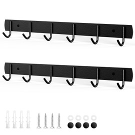SHUTEX Pack of 2 Hook Rack, Coat Rack Made of 304 Stainless Steel with 6 Hooks, Hook Rack, Coat Hooks Made of Stainless Steel for Doors, Walls, Bathrooms, Kitchens, Hallways (Coat Hook Black)