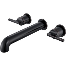SITGES Solid Brass Wall Mount Tub Filler,10" Long Spout Reach Wall Mount Bathtub Faucet with Two Lever Handles,High Flow Bathtub Faucet Set with Rough-in Valve Included,Oil Rubbed Bronze