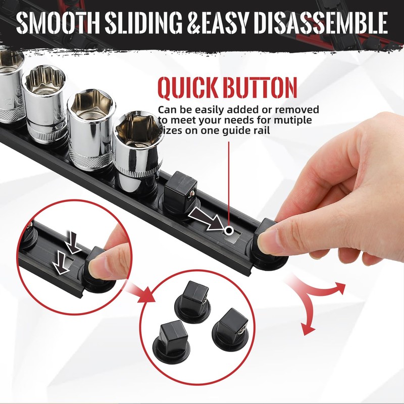 Reniteco Magnetic Socket Organizer, 6-Piece Heavty Duty Aluminum Socket Holder,