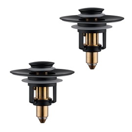 Universal Bathroom Sink Stopper - 2 Pack Matte Black Pop Up Drain Stopper for 1.06"-1.65" Basin Drain Holes,Anti Clogging Bathroom Sink Drain Strainers with Hair Catcher
