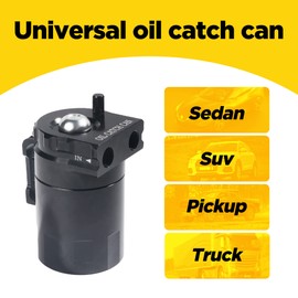 AOCISKA Aluminum Oil Catch Can,Baffled Oil Catch Can Kit,300ml Oil Reservoir Tank,Oil Separator Catch Can with Hose Kit,Universal Oil Catch Can Tank Polish Baffled Reservoir (Black1)