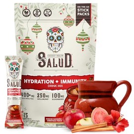 Salud 2-in-1 Hydration Packets + Immunity Electrolytes Powder, Christmas Punch - Ponche Navideno Drink Mix, Elderberry, Dairy & Soy Free, Non-GMO, Gluten Free, Vegan, 1g Sugar (15 Servings)