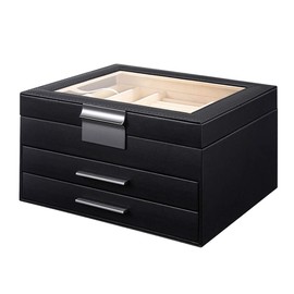 MILONT Jewelry Box with Clear Top,3-Layer Large Jewelry Box Organizer for Women,Earrings Rings Necklace Storage Organizer,Modern Gifts for Women,Girls,Mom,Birthday (Black)
