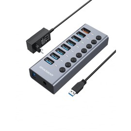 GRAUGEAR 7-Port USB 3.0 Hub Charger Extra 1x Quick Charge Port Single On/Off Switch Aluminium with 48W (12V/4A) Power Supply G-HUB71-A, Grey