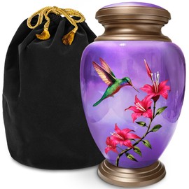 Exquisite Purple Hummingbird Urn – Handcrafted Masterpiece for Human Ashes, Elegant Memorial Urn for Women and Men, Unique Artistic Tribute for Home or Burial