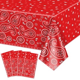 Hegbolke Paquete de 4 Manteles para Fiesta Occidental Bandana Paisley Cubierta de Mesa Mantel Rectangular Floral para Decoraciones de Fiesta Temática Occidental, 129.5 x 218.4 cm