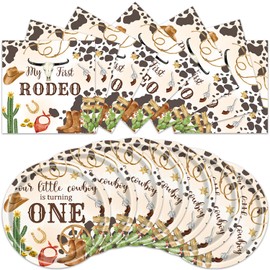 ACIYHN 40pcs One Little Cowboy Baby Shower Birthday Party Supplies with My First Rodeo Plates and Napkins Disposable Tableware Set for Western Cow Theme Party Decorations