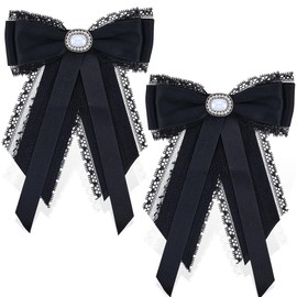 GORGECRAFT 2Pcs Pretied Bow Tie Brooch Vintage Pearl Bowknot Bowtie Decorative Crystal Banquet Wedding Dress Suit Shirt Neck Tie Collar Brooch Pin for School Women Party Ceremony Gifts Black